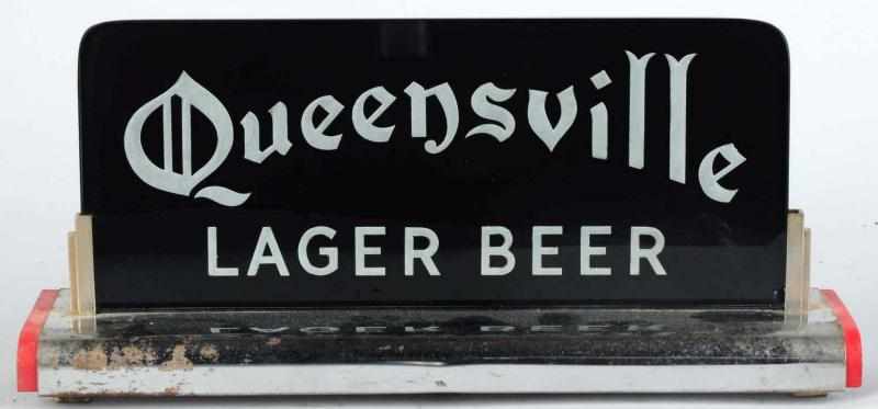 Appraisal: Queensville Lager Reverse Glass Light-Up Sign Glass is nice overall