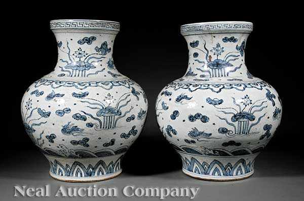 Appraisal: A Pair of Chinese Ming-Style Blue and White Porcelain Vases