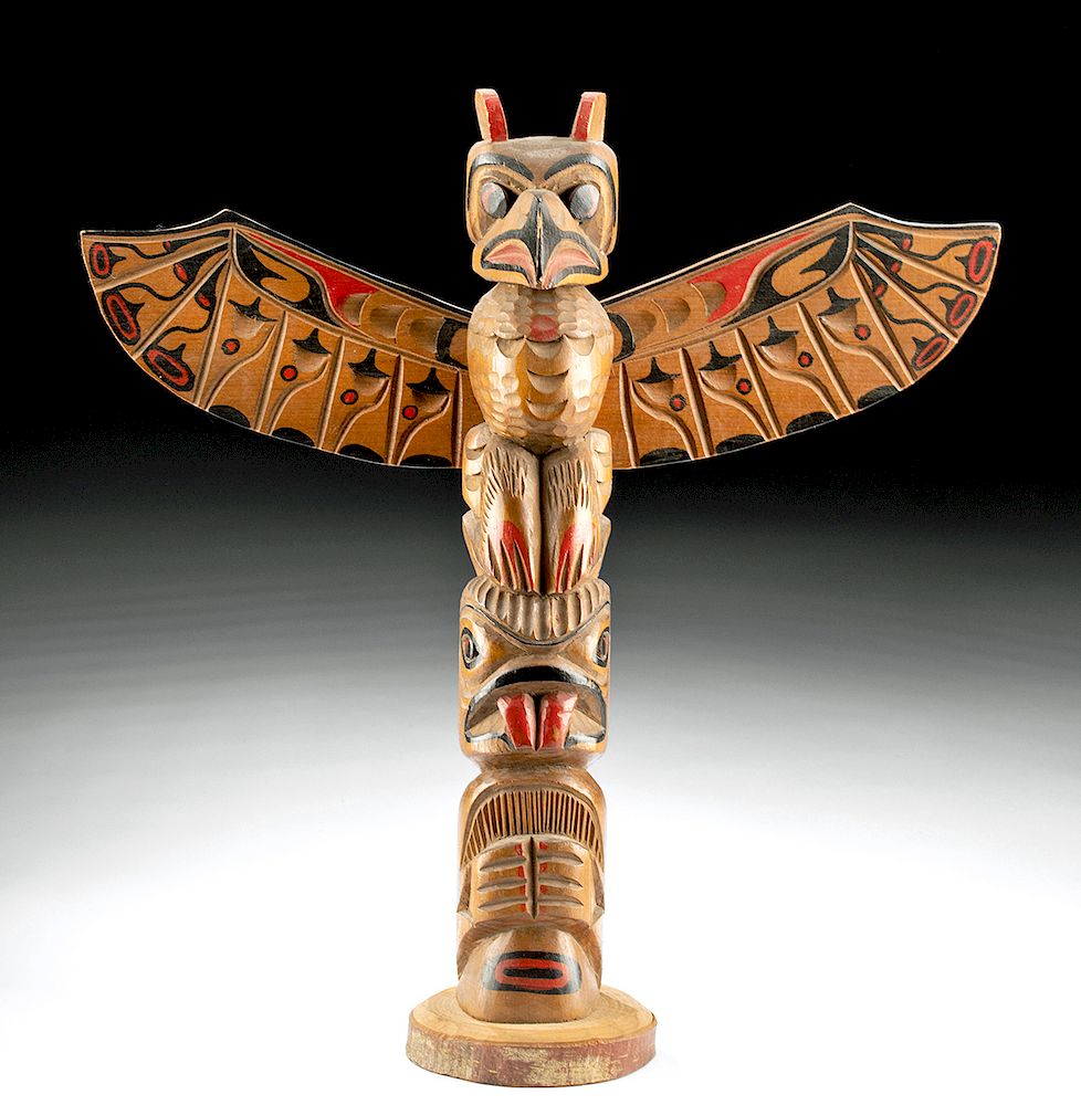 Appraisal: Vintage Northwest Coast Red Cedar Totem Pole Native American Pacific