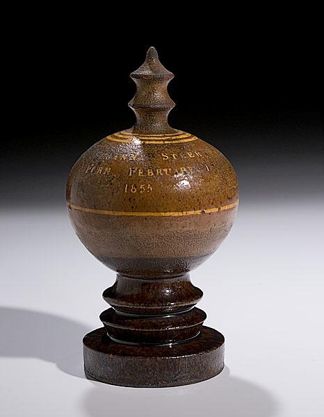 Appraisal: SUSANNA STEER'S STONEWARE BANK DATED English of slotted bulbous form