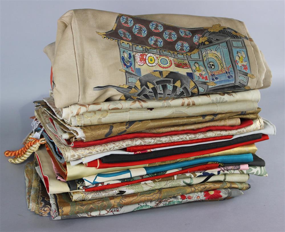 Appraisal: COLLECTION OF ECLECTIC ASIAN FABRICS MOSTLY JAPANESE including damask woven