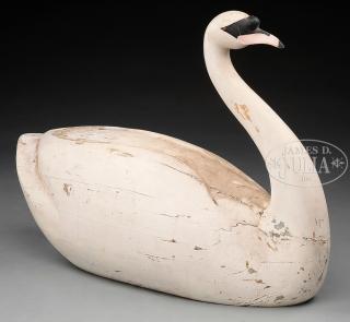 Appraisal: LARGE CARVED SWAN DECOY First quarter th century American This