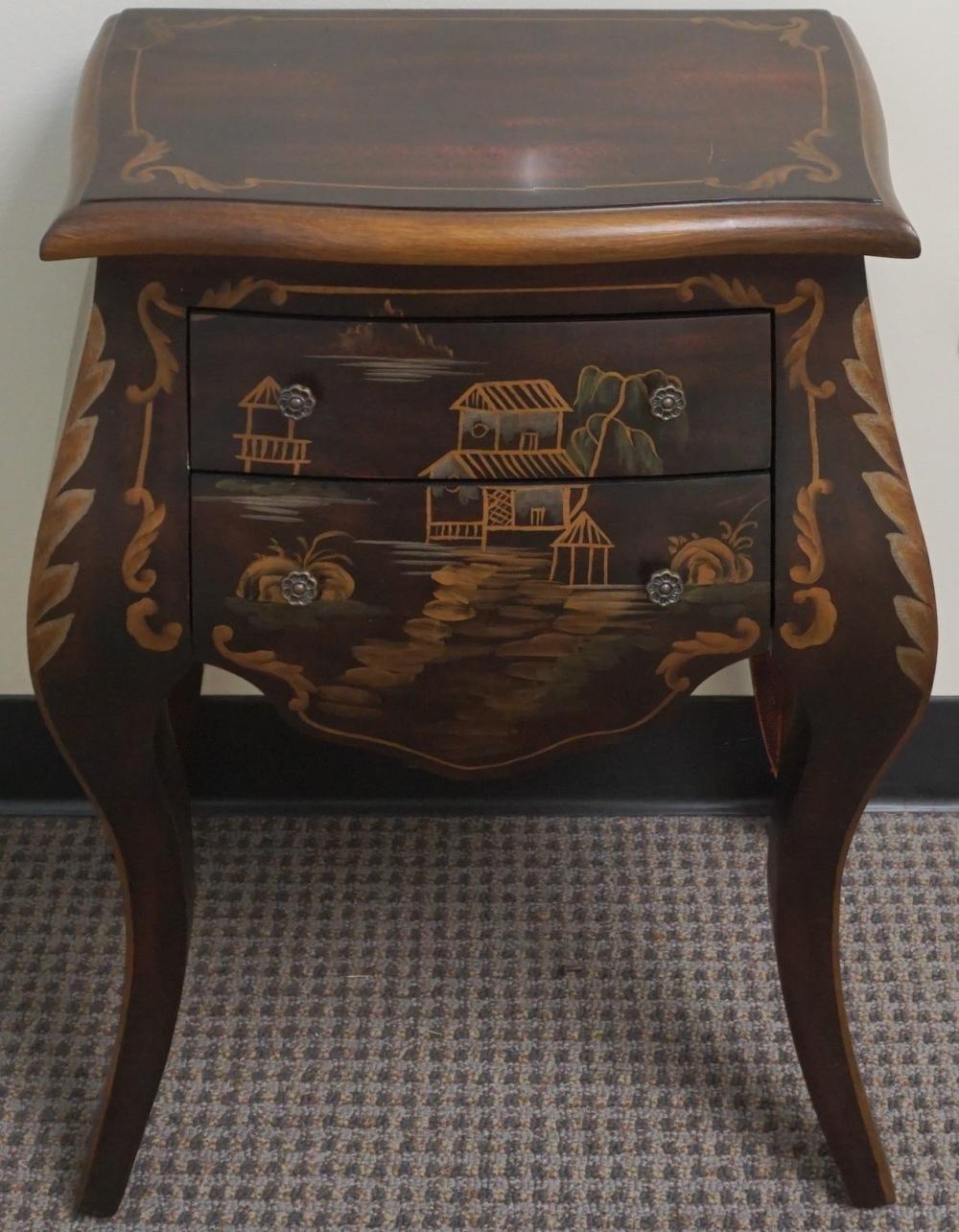 Appraisal: PAINTED EBONIZED WOOD BOMBE COMMODE X X IN X X