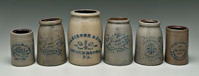 Appraisal: Six Hamilton amp Jones canning jars all salt glazed stoneware