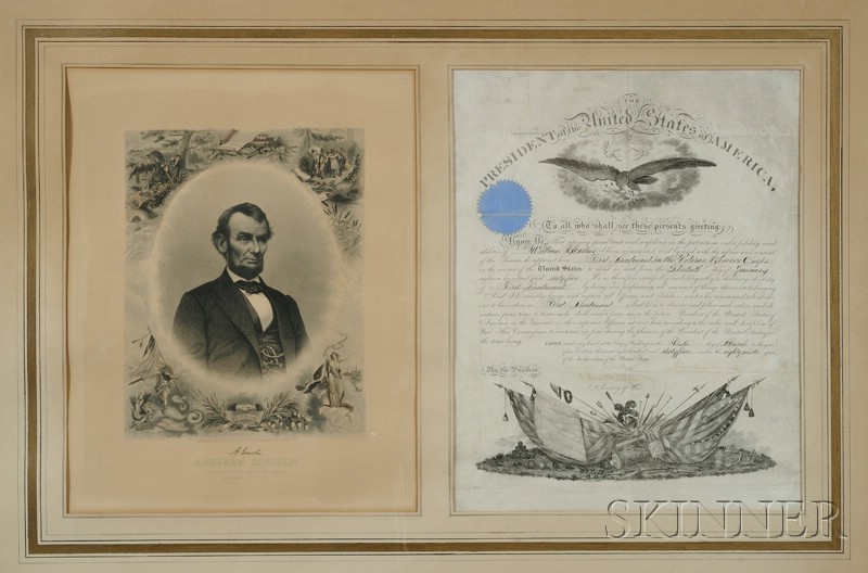 Appraisal: Framed March Abraham Lincoln Signed U S Presidential Military Commission