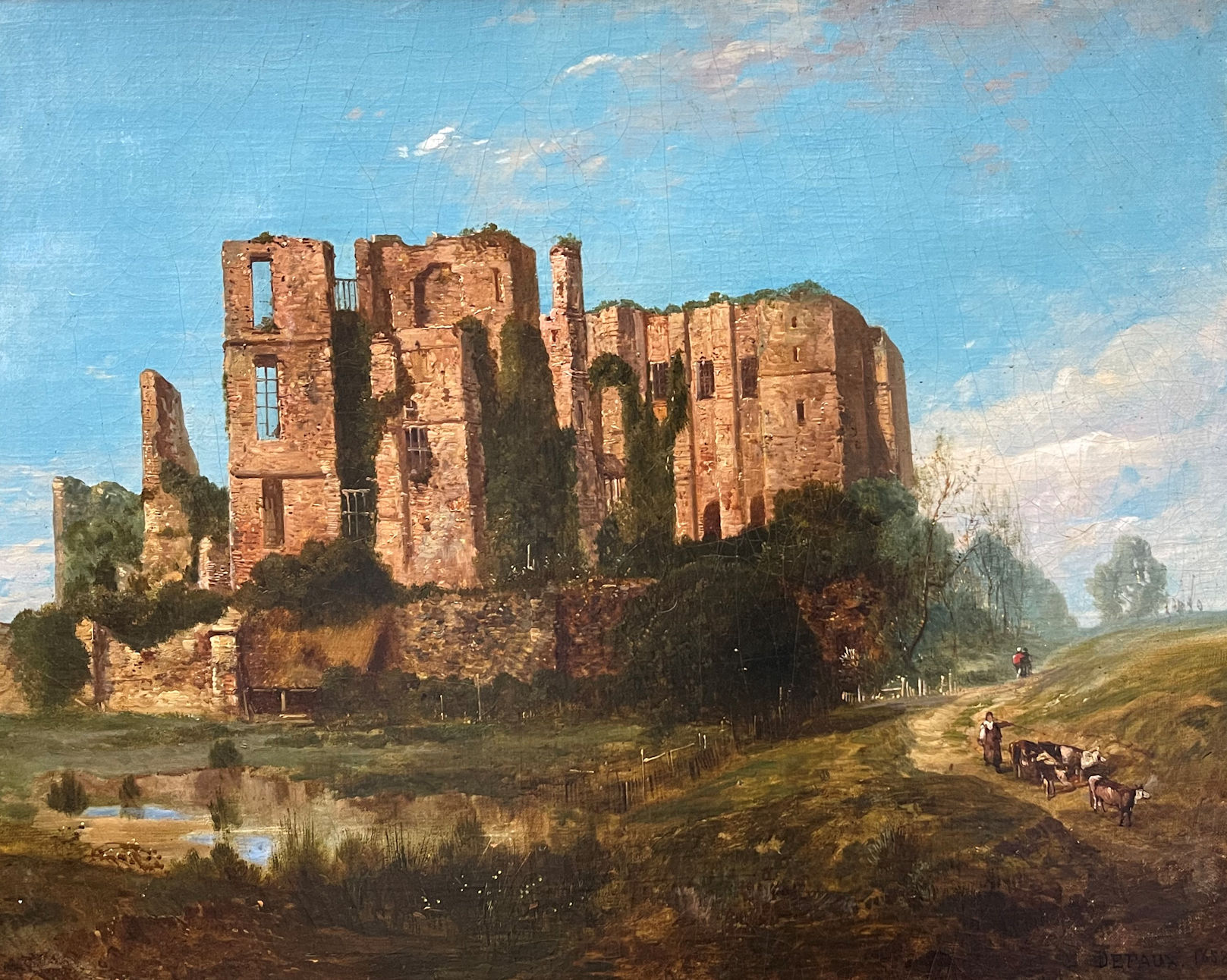 Appraisal: EUROPEAN CASTLE RUINS LANDSCAPE PAINTING SIGNED DEFAUX DATED Oil Canvas