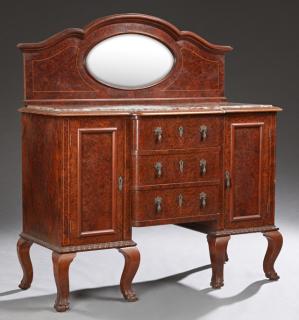 Appraisal: English Inlaid Burled Walnut Chippendale Style Mar English Inlaid Burled