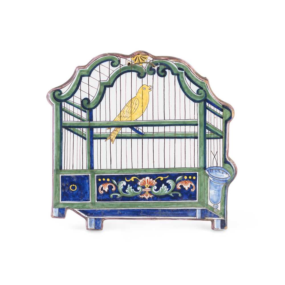 Appraisal: DELFT POLYCHROME TROMPE L'OEIL BIRD CAGE PLAQUE TH CENTURY painted