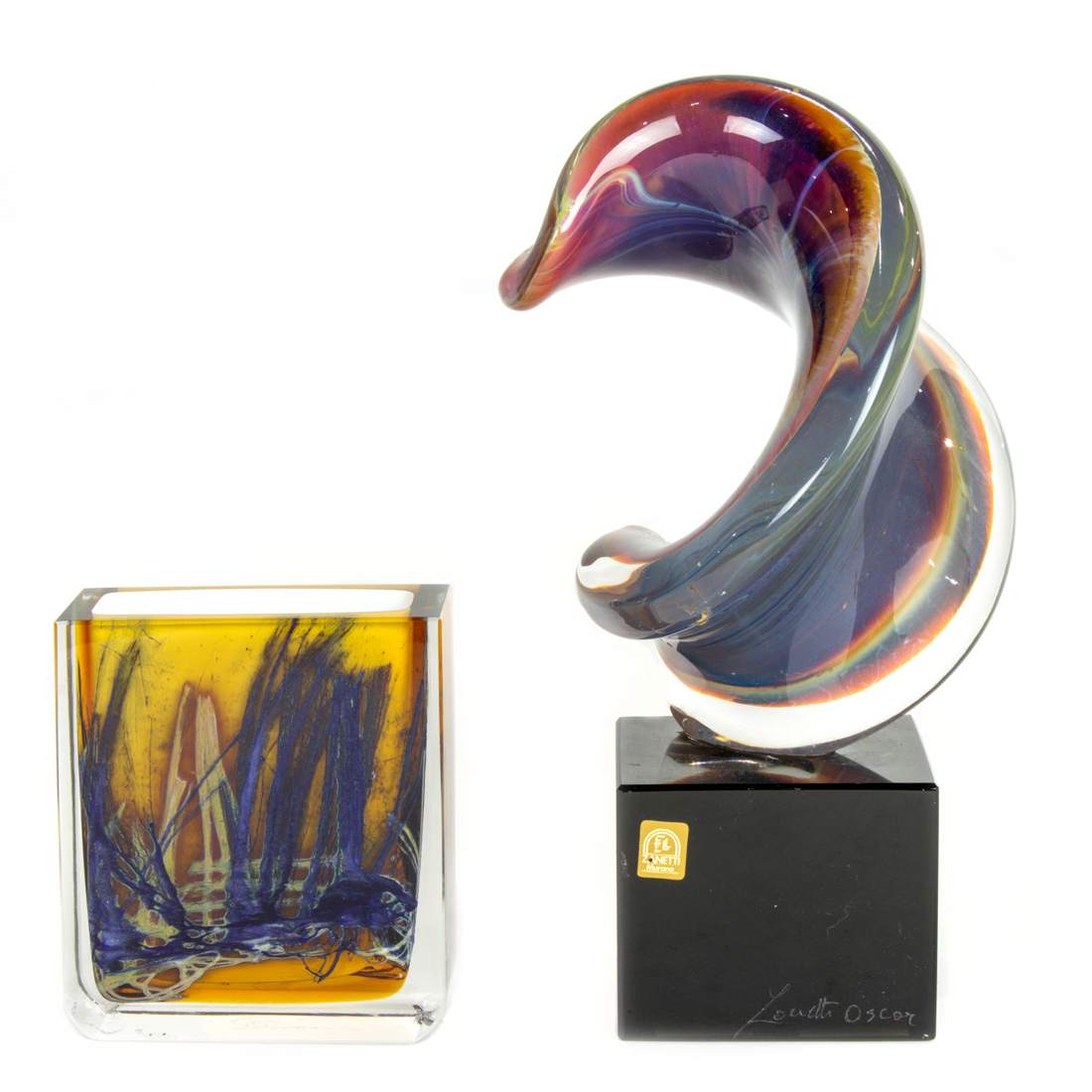 Appraisal: LOT OF OSCAR ZANETTI MURANO GLASS SCULPTURE AND EXBOR CZECHOSLOVAKIA