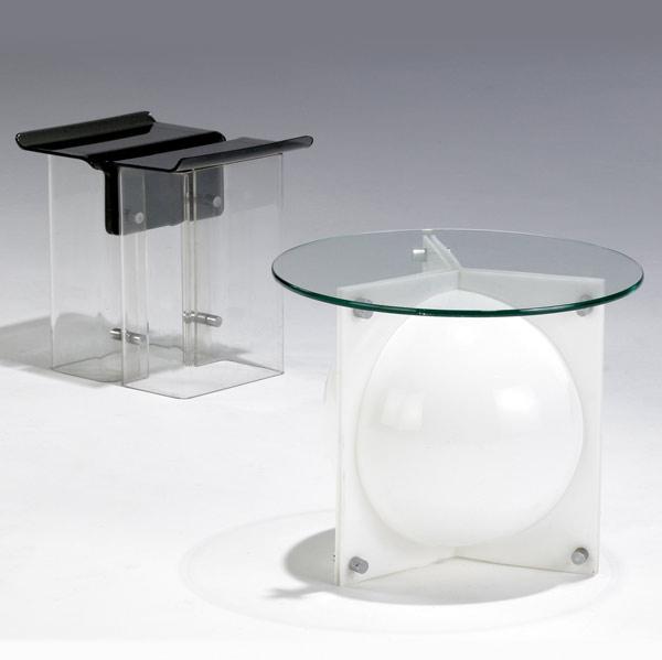 Appraisal: NEAL SMALL Two side tables one with circular glass top