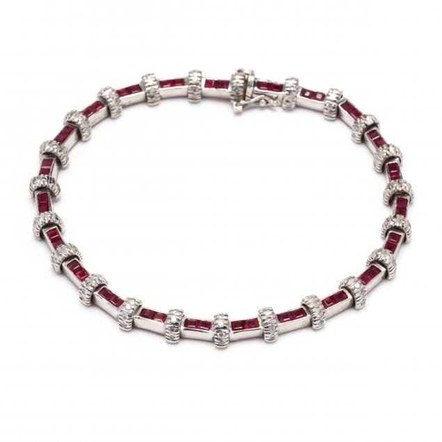 Appraisal: White Gold Ruby and Diamond Bracelet Bracelet comprised of bar