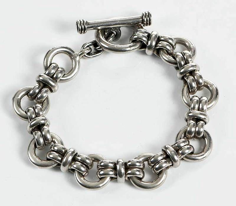 Appraisal: Sterling Bracelet heavy link chain stamped in wide - in