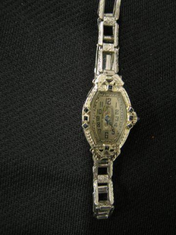 Appraisal: Antique Sapphire White Gold Wristwatch ladies deco era k gold