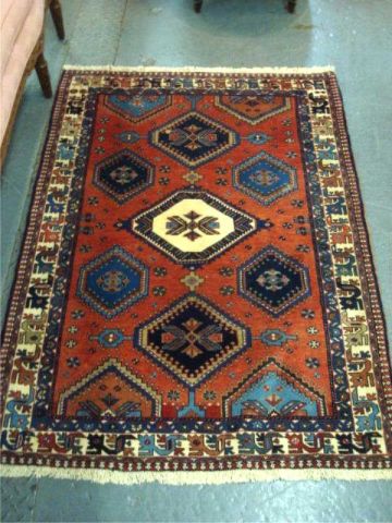 Appraisal: Kazak Handmade Throw Rug From a Central Park West estate