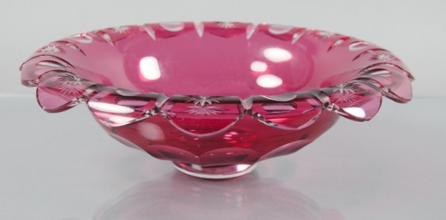 Appraisal: Cut Glass Cranberry BowlCranberry cut to clear Turned rim decorated