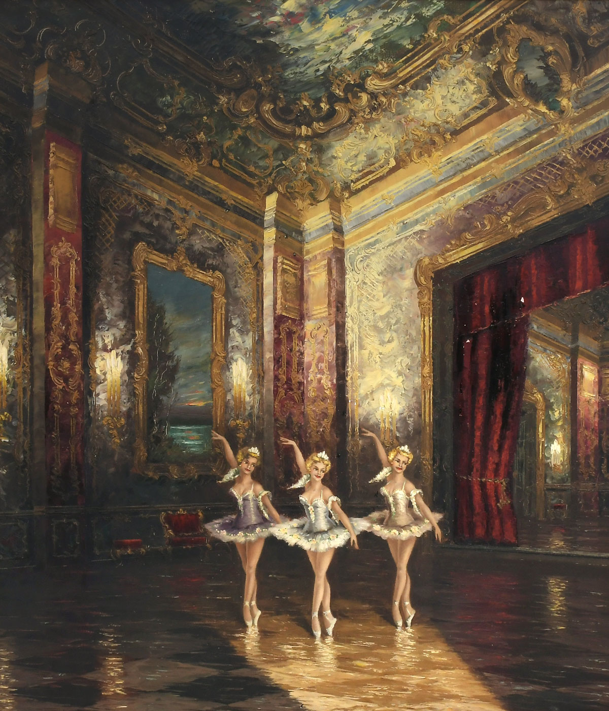 Appraisal: MUNCHEN Hema German ''Three Ballerinas'' Oil Canvas '' x ''