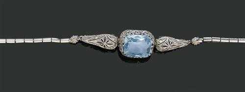 Appraisal: SET AQUAMARINE AND DIAMOND RING AND BRACELET ca Platinum Fancy