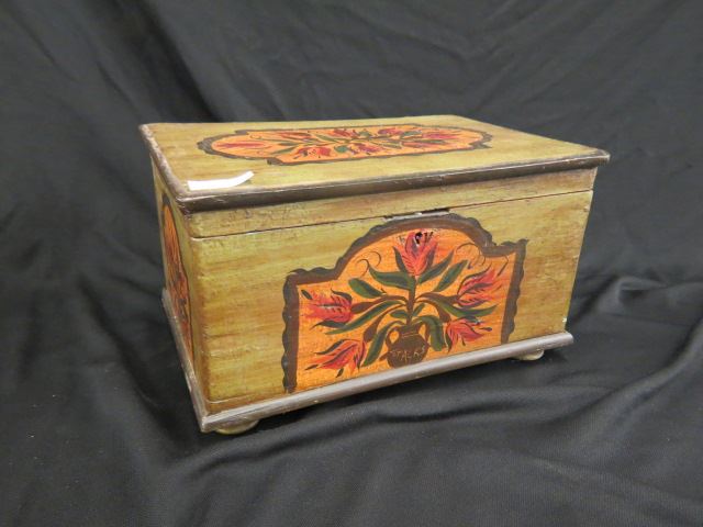 Appraisal: Painted Document Box Pennsylvania Dutch style bun feet X