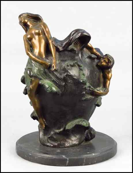 Appraisal: ART NOUVEAU STYLE PATINATED BRONZE URN After Antoine Bofill Raised