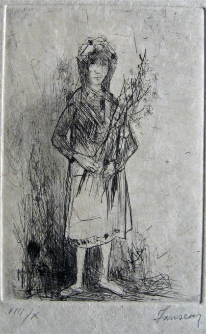 Appraisal: JEAN JANSEM french b GIRL WITH FLOWERS Pencil signed and