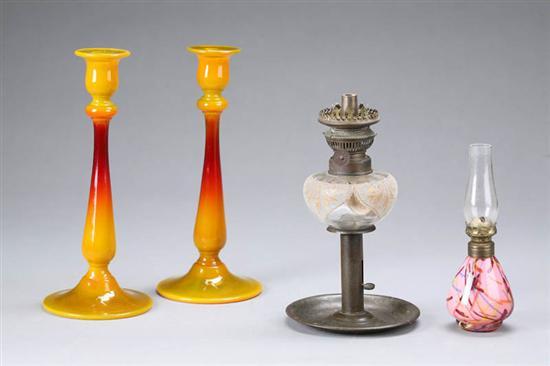 Appraisal: THREE PIECES OF LIGHTING Pair of orange and red glass