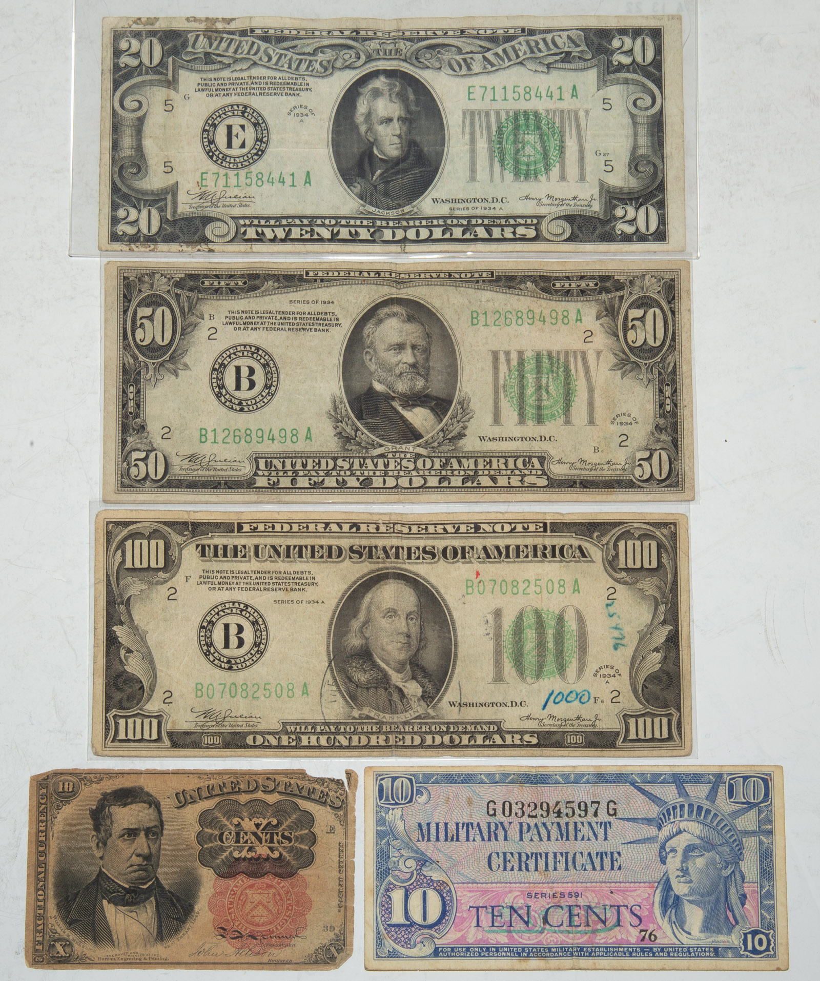 Appraisal: INTERESTING US CURRENCY COLLECTION WITH Three Federal Reserve Notes -