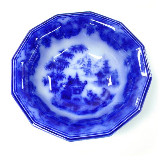 Appraisal: Flow blue basin T J J Mayer ''Formosa'' pattern some