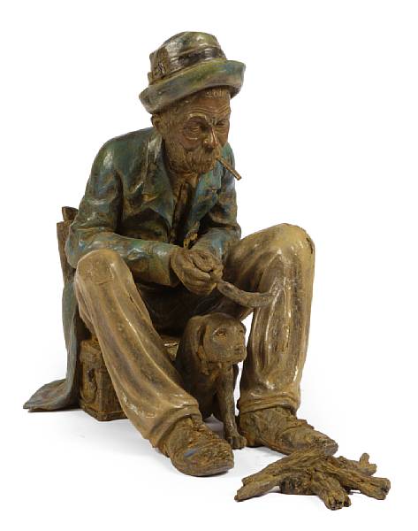 Appraisal: A polychrome decorated bronze of an old man and a