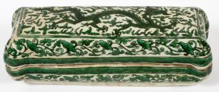 Appraisal: CHINESE GREEN ON WHITE PORCELAIN BOX CHINESE GREEN ON WHITE