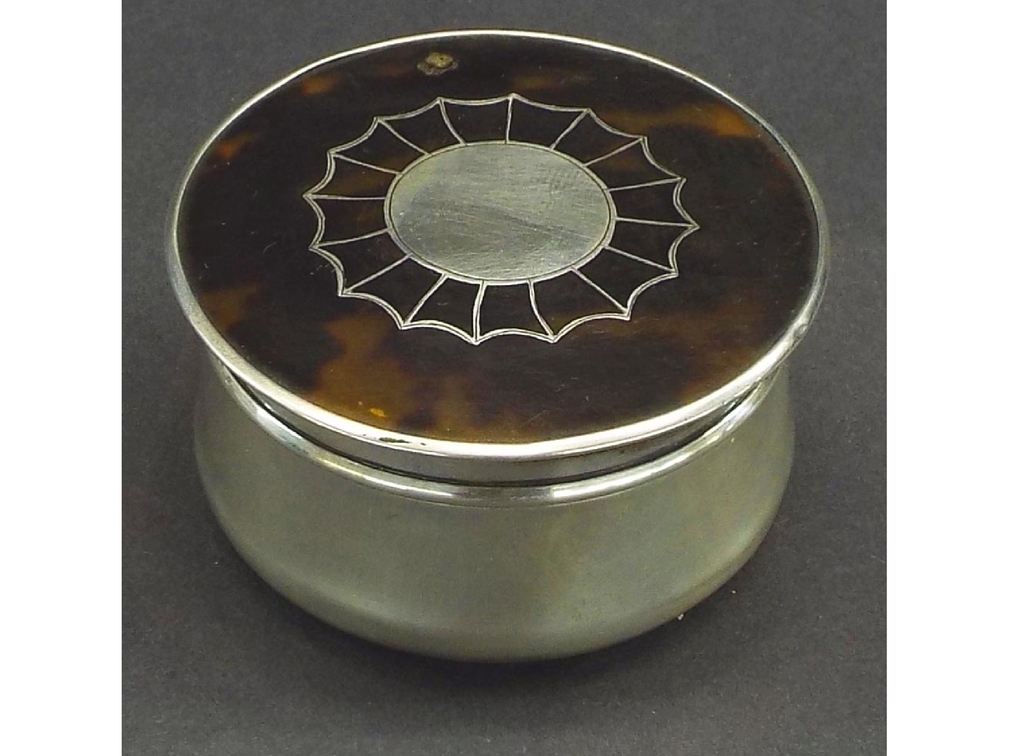 Appraisal: Early th century silver and tortoiseshell pique work powder jar