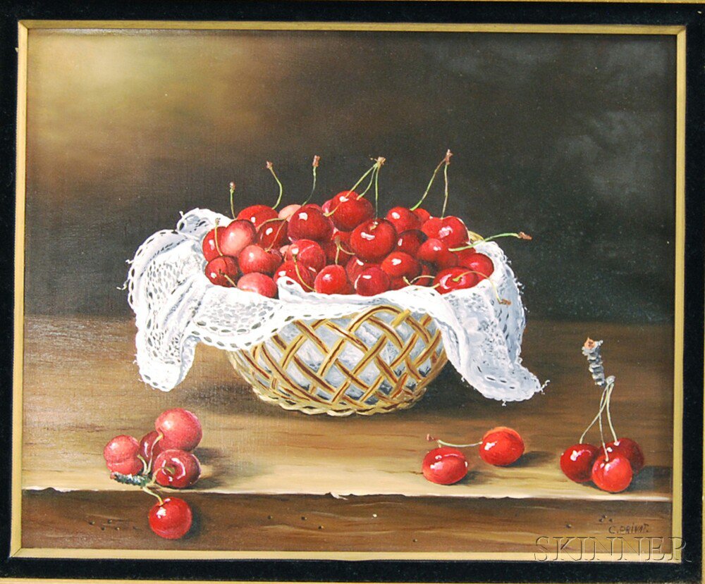 Appraisal: Colette Privat French b Still Life with Basket of Cherries