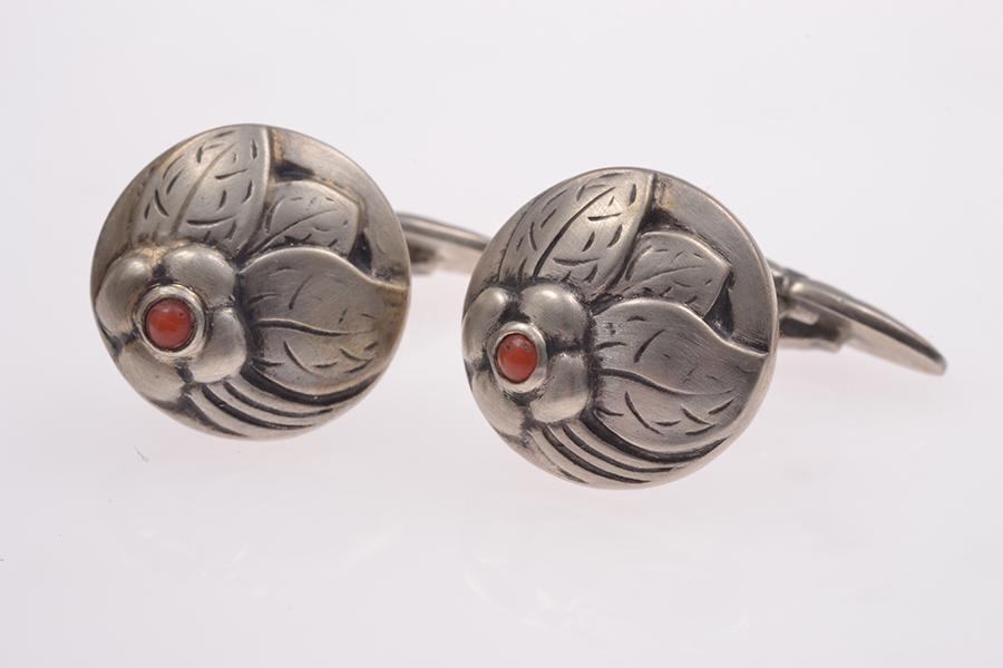 Appraisal: A PAIR OF CORAL CUFFLINKS BY GEORG JENSEN A PAIR