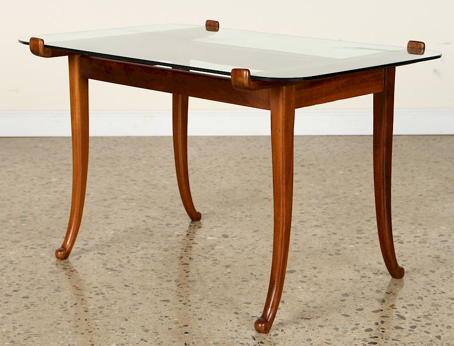 Appraisal: ITALIAN WALNUT COFFEE TABLE GLASS TOP C An Italian walnut