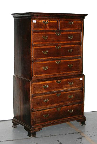 Appraisal: A George III Provincial crossbanded oak chest on chest second