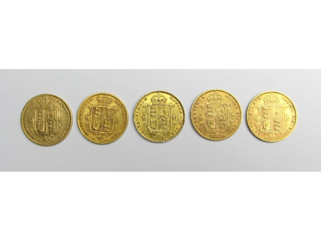 Appraisal: Five half sovereigns to include three Victoria Jubilee heads dated