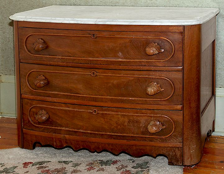 Appraisal: Victorian Marble top Chest A ca walnut bow front Victorian