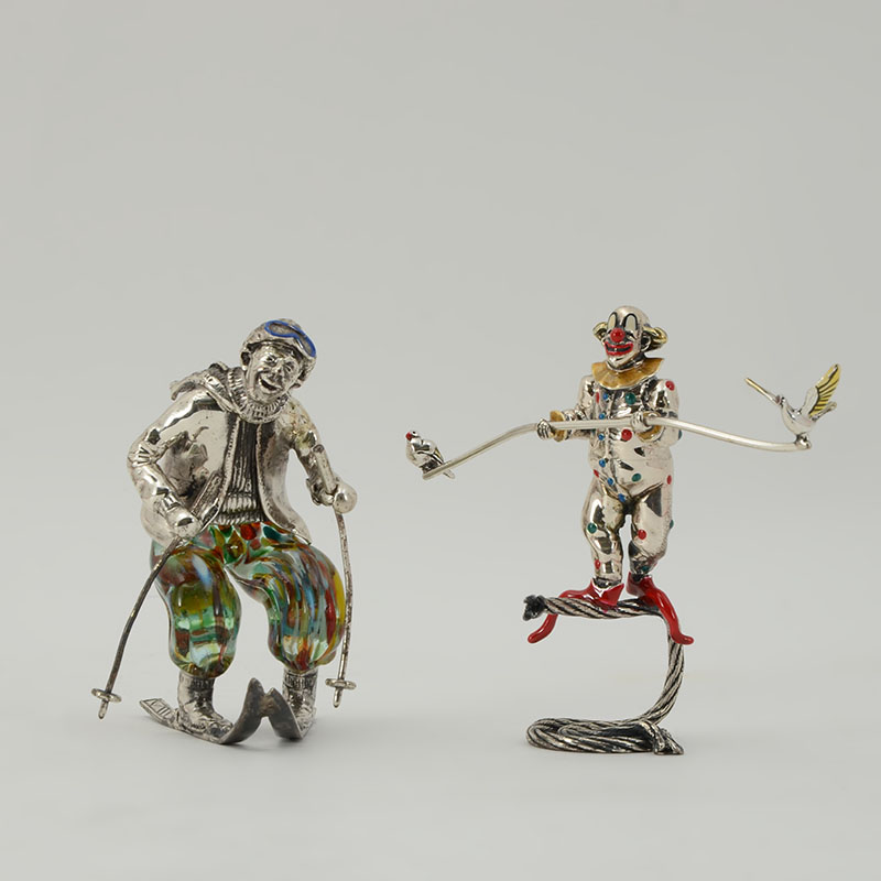 Appraisal: ITALIAN SILVER CLOWN SKIER FIGURINES pieces total to include Figure