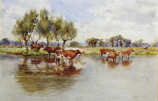 Appraisal: Adrian Scott Stokes British - CATTLE WATERINGwatercolor framed signed lower