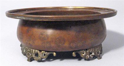 Appraisal: Japanese bronze censer koro th century Of flat cylindrical form