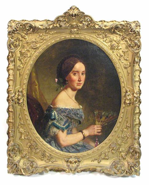 Appraisal: American School A Portrait of Lady Wearing a Blue Dress