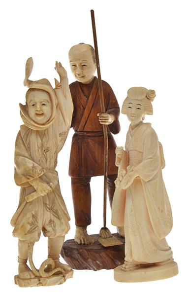 Appraisal: GROUP OF JAPANESE MEIJI IVORY OKIMONOS ALL FAULTS