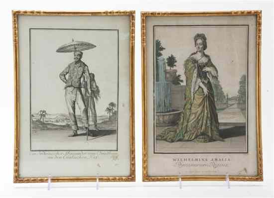 Appraisal: A Pair of Framed Etchings one colored depicting Wilhelmina Amalia