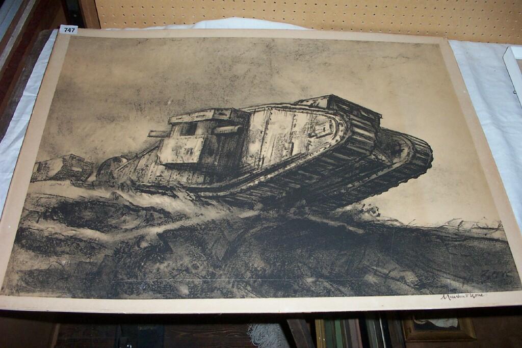 Appraisal: A black and white lithographic type print of a WWI