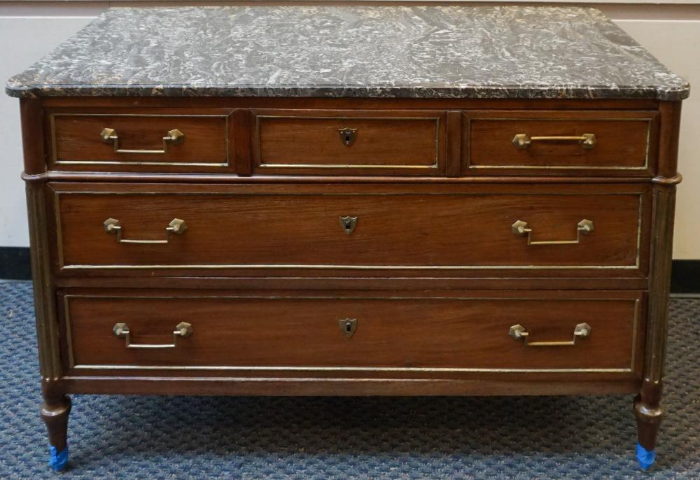 Appraisal: Louis XVI Style Brass Mounted Mahogany Marble Top Commode x