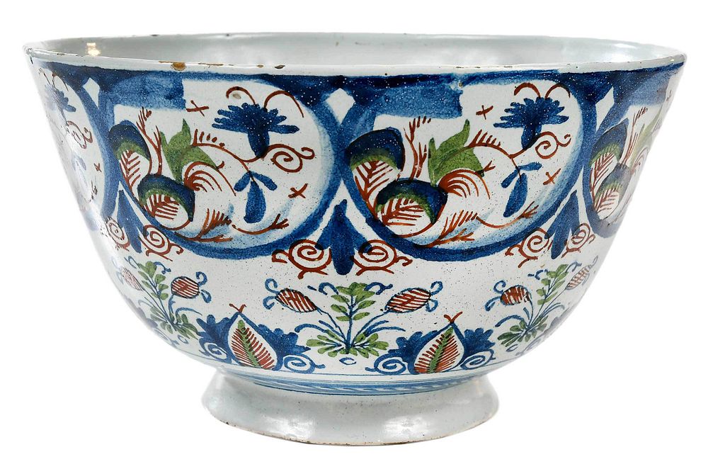 Appraisal: London Delftware Polychrome Punch Bowl circa - straight tapered walls