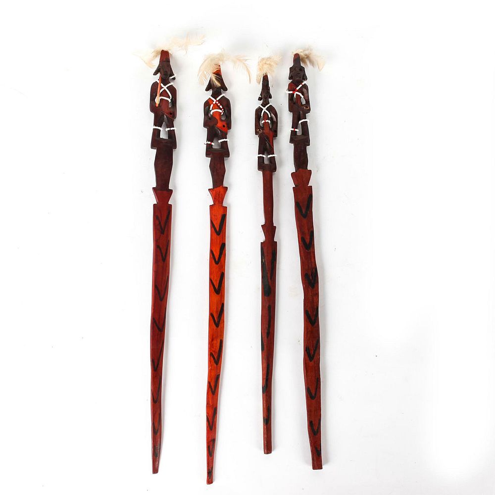 Appraisal: DECORATIVE AFRICAN HAND MADE SHORT HAND STAFF Red wood with