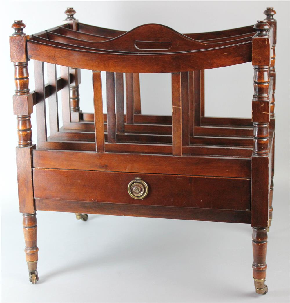 Appraisal: REGENCY STYLE MAHOGANY CANTERBURY WITH DRAWER the divided top with