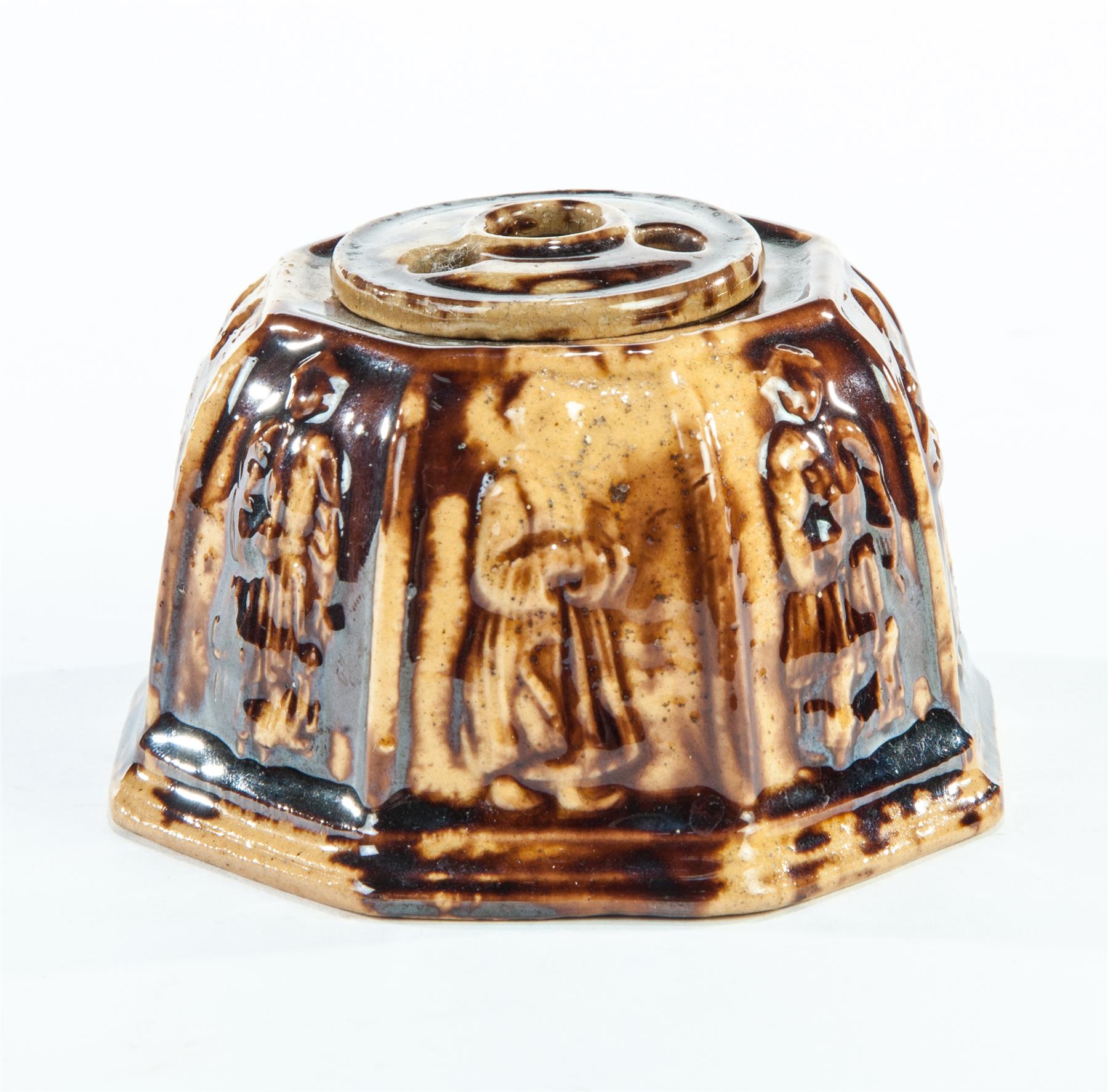 Appraisal: RICHARD HARRISON TWO-PART CHINOISERIE INKWELL OF OCTAGONAL FORM East Liverpool