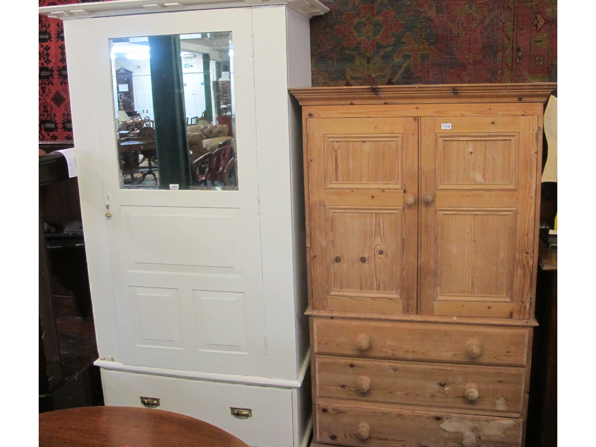 Appraisal: A pine chest on chest and white panel cabinet