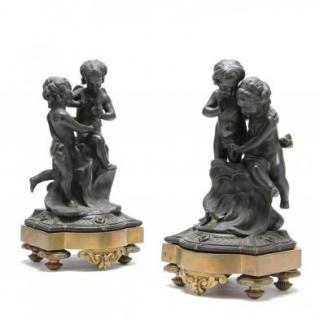 Appraisal: Pair of French Classical Bronze Garnitures th century cast putti